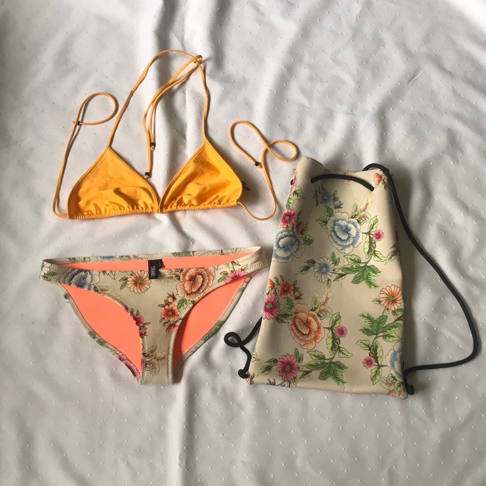Triangl Floral Neoprene Bikini with Drawstring Bag